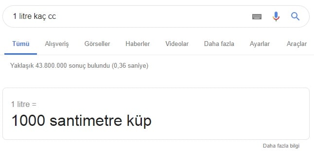 1 litre kaç cc yapar?